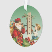  Kerstman en meisje op telefoon met naam Ornament (voorkant)