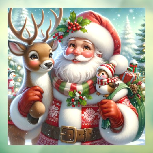 Kerstman en Metgezellen Venster Cling Raamsticker (Vel 3)