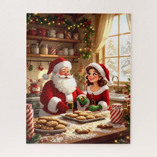 Kerstman en mevrouw Claus Bakken Cookies Legpuzzel (Verticaal)