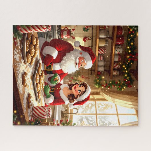 Kerstman en mevrouw Claus Bakken Cookies Legpuzzel (Horizontaal)