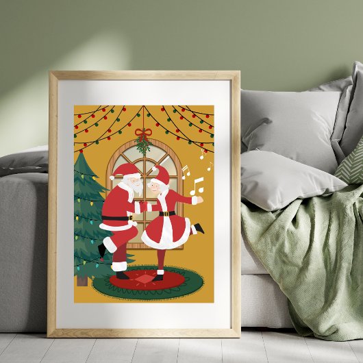 Kerstman en mevrouw Claus dansen samen kerstprint Poster