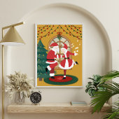 Kerstman en mevrouw Claus dansen samen kerstprint Poster