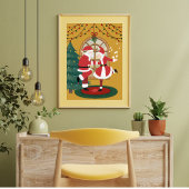 Kerstman en mevrouw Claus dansen samen kerstprint Poster