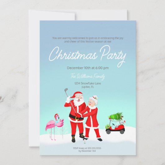 Kerstman en mevrouw Claus Golf Swing uitnodiging (Voorkant)