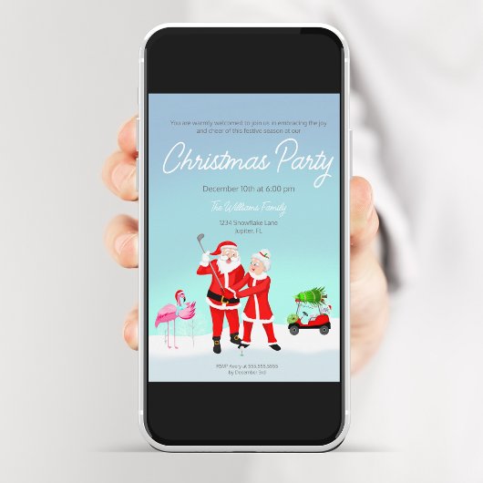 Kerstman en mevrouw Claus Golf Swing uitnodiging