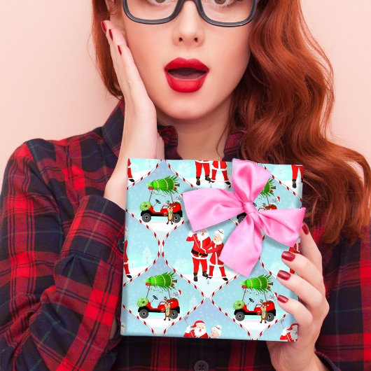 Kerstman en mevrouw Claus golfen ogee patroon Inpakpapier Vel