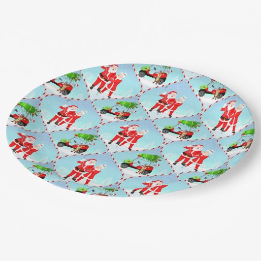 Kerstman en mevrouw Claus golfen ogee patroon Papieren Bordje (Gekanteld)