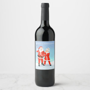 Kerstman en mevrouw Claus golfswing Wijn Etiket