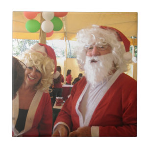 Kerstman en mevrouw Claus Kerstviering - Feestelij Tegeltje