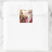 Kerstman en mevrouw Claus Kerstviering - Feestelij Vierkante Sticker (Tas)