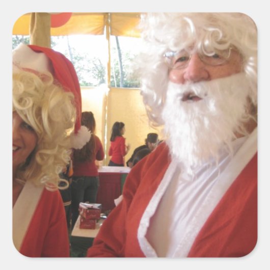Kerstman en mevrouw Claus Kerstviering - Feestelij Vierkante Sticker (Voorkant)