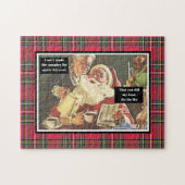Kerstman en mevrouw Claus Naughty List Funny Plaid Legpuzzel (Horizontaal)