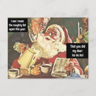 Kerstman en mevrouw Claus Naughty & Nice  Funny Briefkaart