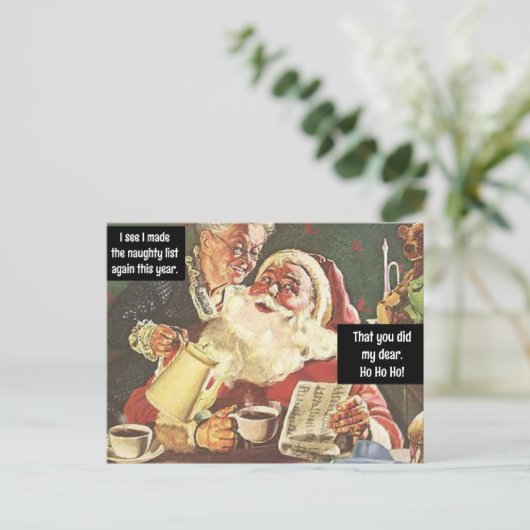 Kerstman en mevrouw Claus Naughty & Nice  Funny Briefkaart (Staand voorkant)