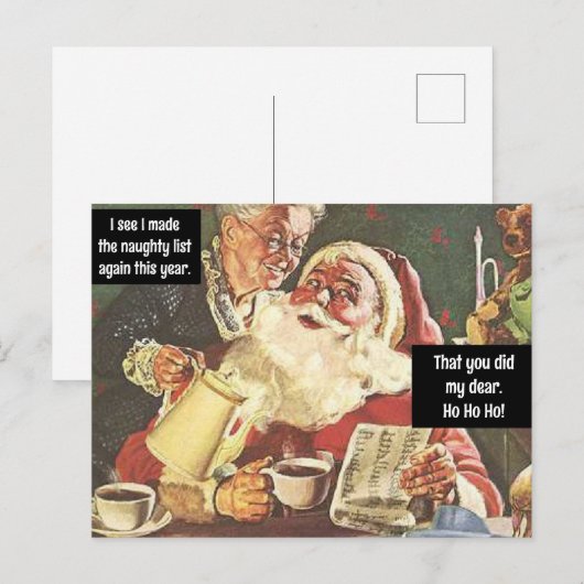 Kerstman en mevrouw Claus Naughty & Nice  Funny Briefkaart (Voorkant / Achterkant)