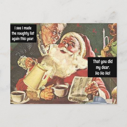 Kerstman en mevrouw Claus Naughty & Nice  Funny Briefkaart (Voorkant)
