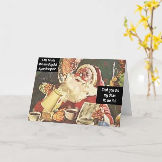 Kerstman en mevrouw Claus Naughty & Nice Funny Kaart (Gele Bloem)