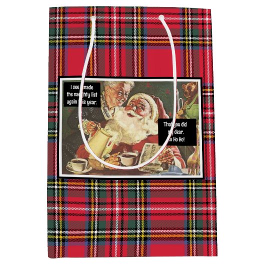 Kerstman en mevrouw Claus Ondeugend  Grappig Plaid Medium Cadeauzakje (Voorkant)