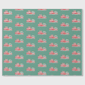 Kerstman en mevrouw Claus op een kerst brandweerwa Cadeaupapier (Vlak)