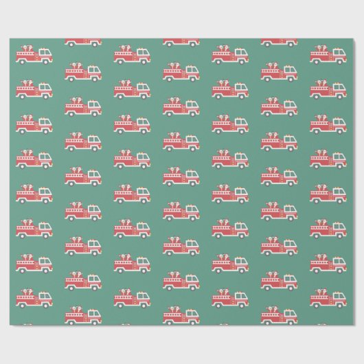 Kerstman en mevrouw Claus op een kerst brandweerwa Cadeaupapier (Vlak)