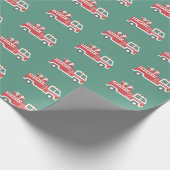 Kerstman en mevrouw Claus op een kerst brandweerwa Cadeaupapier (Hoek)