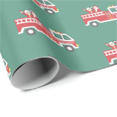 Kerstman en mevrouw Claus op een kerst brandweerwa Cadeaupapier (Rol Hoek)