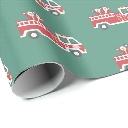 Kerstman en mevrouw Claus op een kerst brandweerwa Cadeaupapier (Rol Hoek)