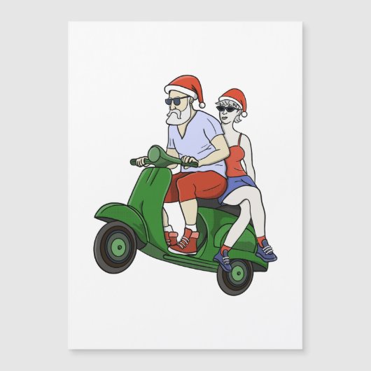 Kerstman en mevrouw Claus op een scooter (Voorkant)