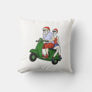 Kerstman en mevrouw Claus op een scooter Kussen