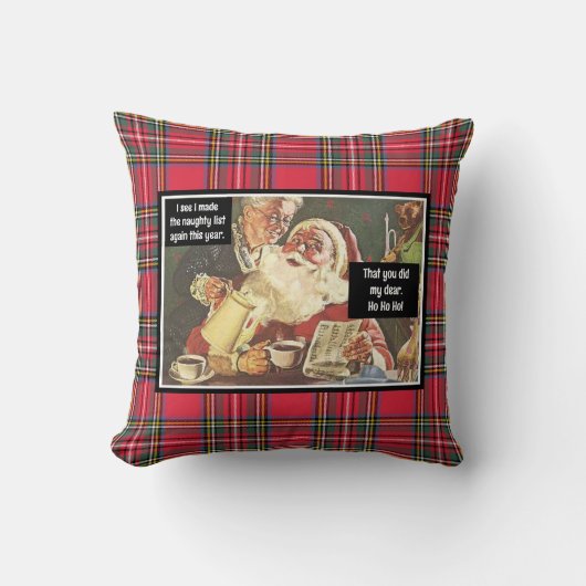 Kerstman en mevrouw Claus Stout en Braaf Retro Gra Kussen (Voorkant)