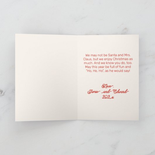 Kerstman en mevrouw Claus Vrolijk Kerstfeest Feestdagen Kaart (Binnen)