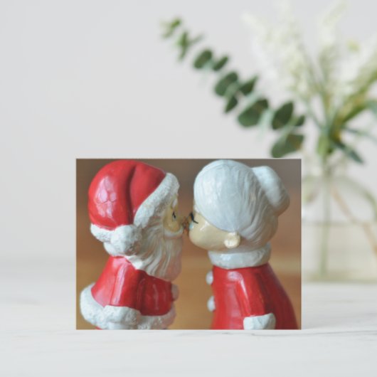 Kerstman en mevrouw Claus, zoende Claussen, Kerstm Feestdagenkaart (Staand voorkant)