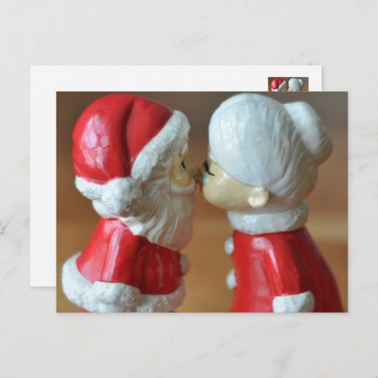Kerstman en mevrouw Claus, zoende Claussen, Kerstm Feestdagenkaart (Voorkant / Achterkant)