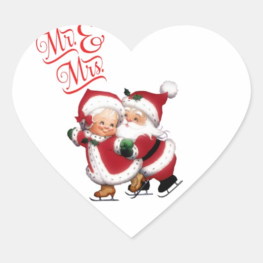 Kerstman en Mevrouw Kerstman Hart Sticker (Voorkant)