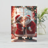 Kerstman en mevrouw Kerstman vieren Kerstmis, leuk Feestdagenkaart (Staand voorkant)