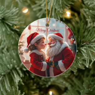 Kerstman en mevrouw Kerstman vieren Kerstmis, leuk Keramisch Ornament