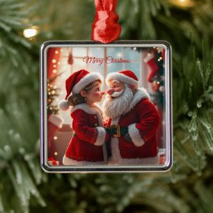 Kerstman en mevrouw Kerstman vieren Kerstmis, leuk Metalen Ornament