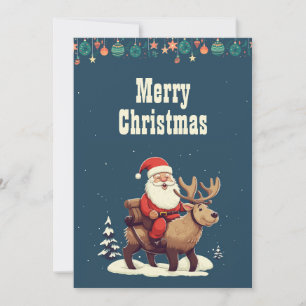 Kerstman en Moose Cartoon Illustratie Feestdagenkaart