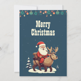Kerstman en Moose Cartoon Illustratie Feestdagenkaart