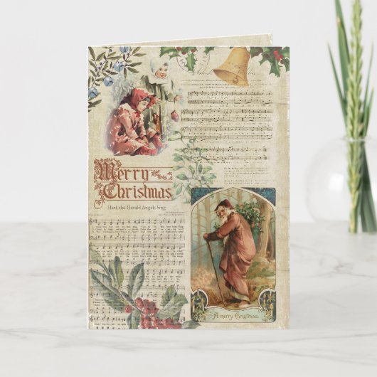kerstman en muziek feestdagen kaart (Voorkant)