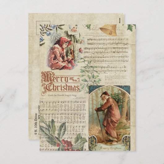 kerstman en muziek feestdagenkaart (Voorkant / Achterkant)