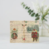 Kerstman en muzieknoten uit vroeger tijden  feestdagenkaart (Staand voorkant)