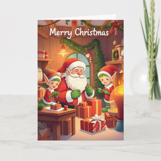 Kerstman en open haard Gezellige Kerstmis Kaart (Voorkant)