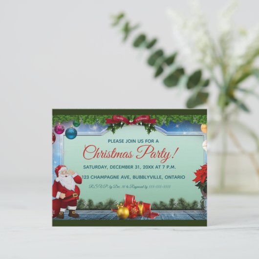 Kerstman en Ornamenten kerstfeest uitnodigingen! Uitnodiging Briefkaart (Staand voorkant)