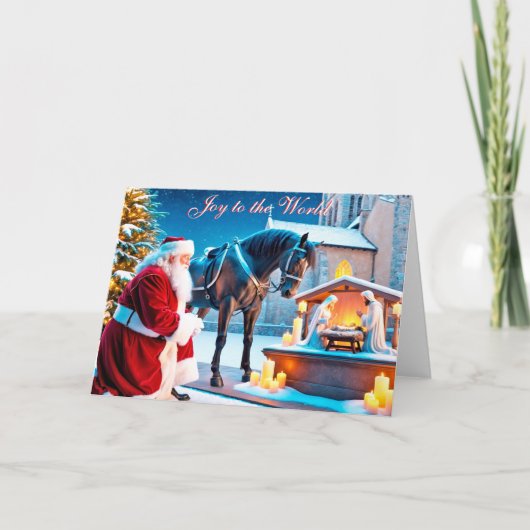 Kerstman en paard bij de kerststal Kaart (Voorkant)