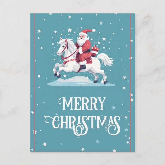 Kerstman en Paard Cartoon Briefkaart (Voorkant)