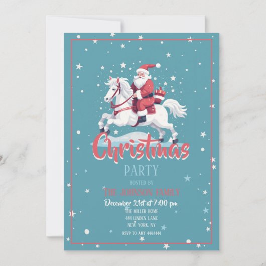 Kerstman en Paard Cartoon Kaart (Voorkant)