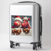 Kerstman en paard delen feestelijke vreugde sticker (Koffer)