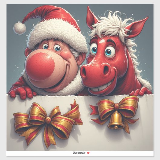 Kerstman en paard delen feestelijke vreugde sticker (Vel)