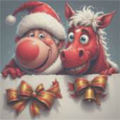 Kerstman en paard delen feestelijke vreugde sticker (Voorkant)